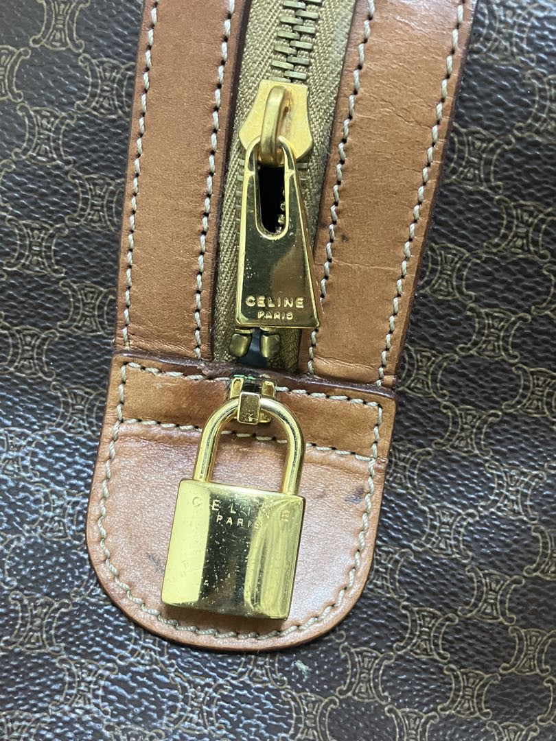 CELINE オールド セリーヌ マカダム柄 ボストン バッグ ゴールド金具