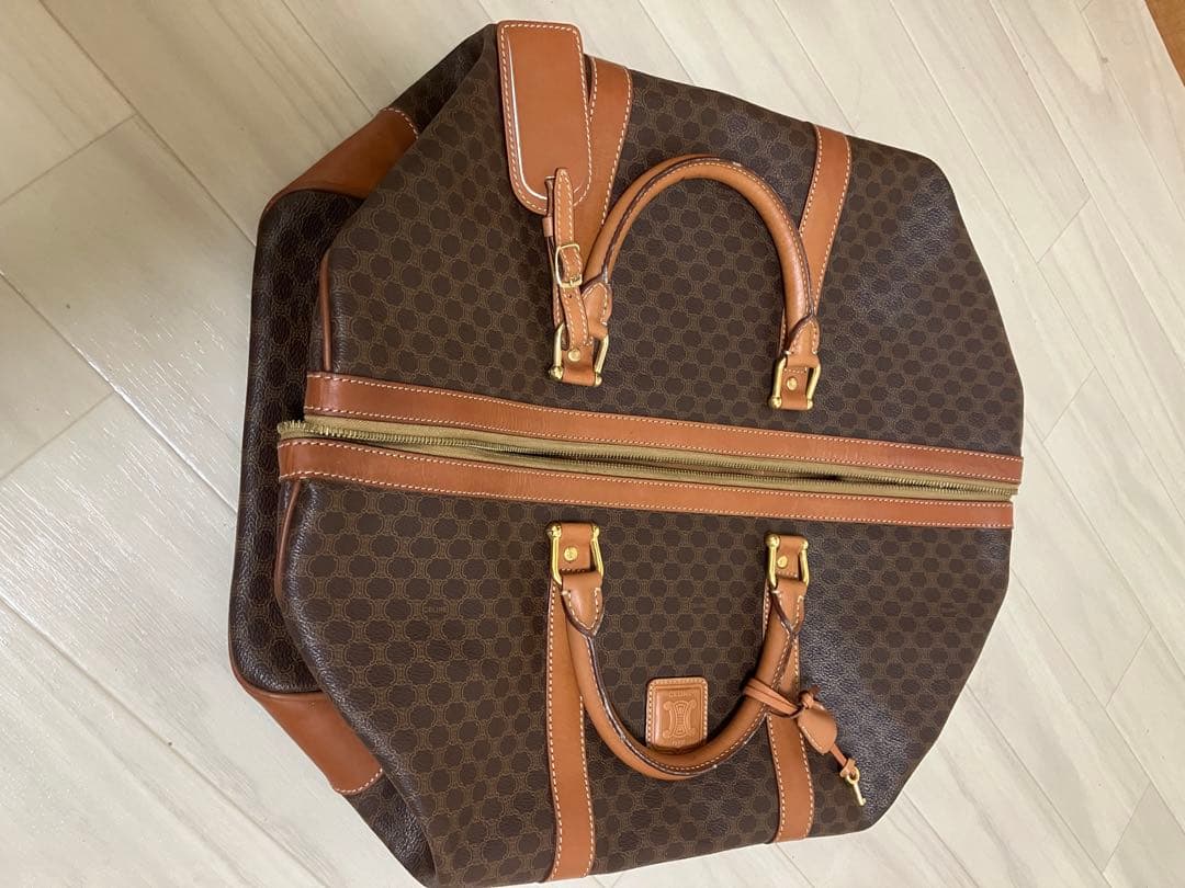 CELINE オールド セリーヌ マカダム柄 ボストン バッグ ゴールド金具