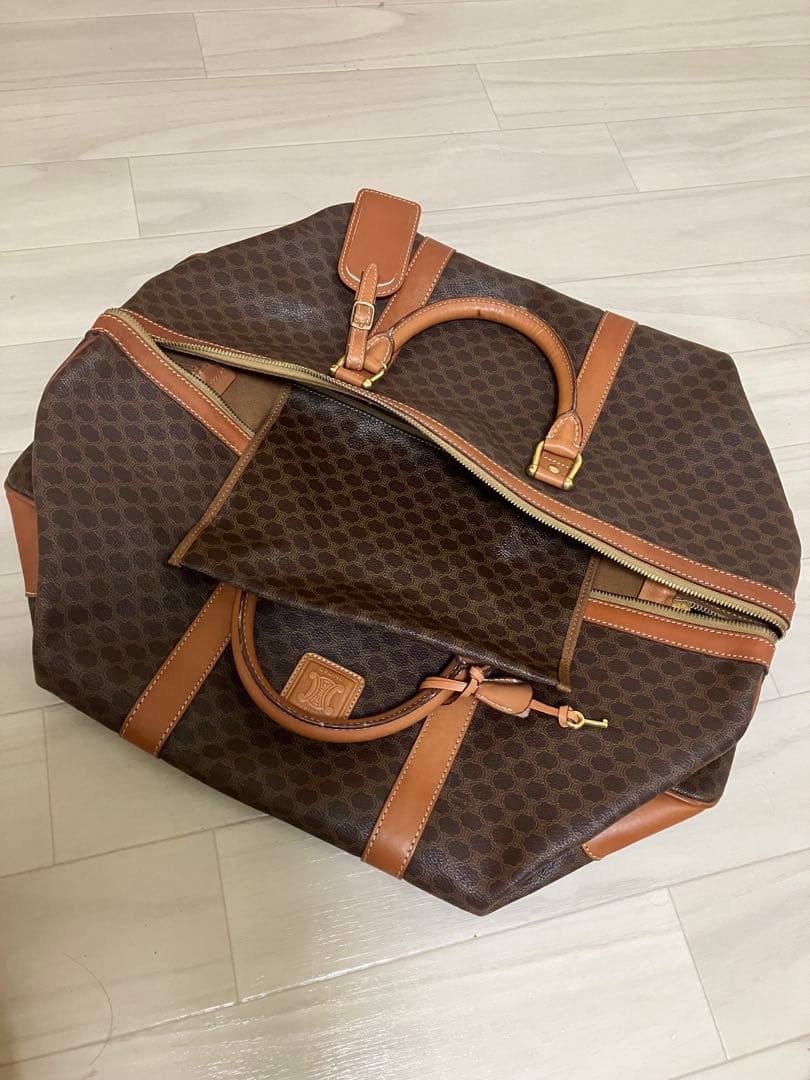 CELINE オールド セリーヌ マカダム柄 ボストン バッグ ゴールド金具