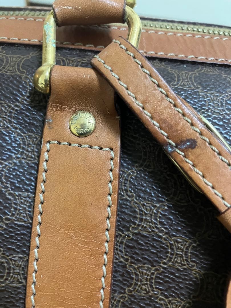CELINE オールド セリーヌ マカダム柄 ボストン バッグ ゴールド金具
