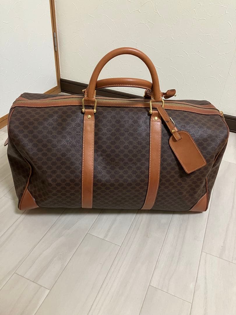 CELINE オールド セリーヌ マカダム柄 ボストン バッグ ゴールド金具