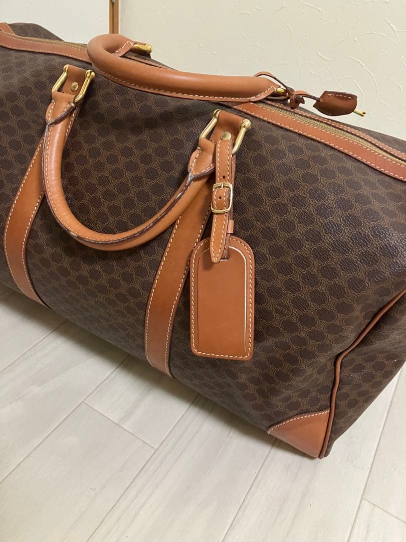 CELINE オールド セリーヌ マカダム柄 ボストン バッグ ゴールド金具