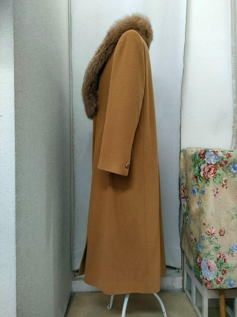 キャメル　ロングコート　フォックスファー　レトロ古着