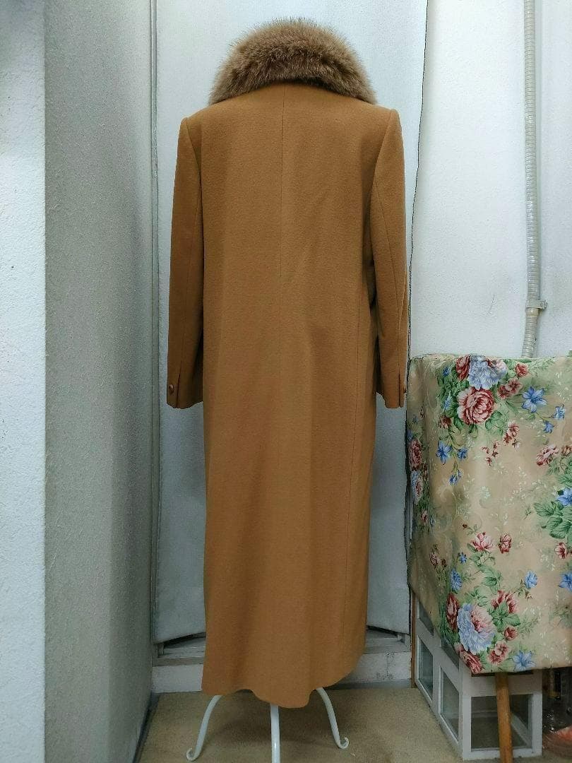 キャメル　ロングコート　フォックスファー　レトロ古着