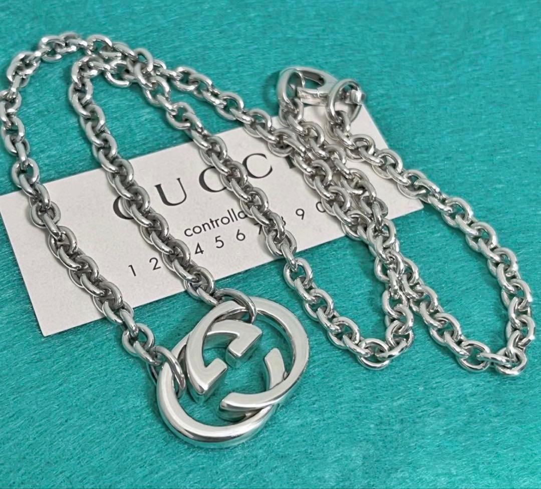 美品　GUCCI インターロッキングダブルチェーンネックレス