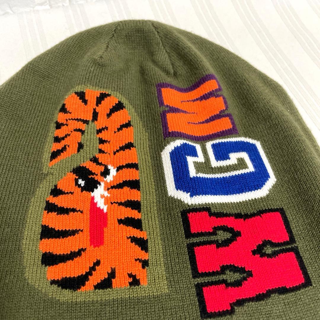 極美品 アベイシングエイプ ニット帽 ニットキャップ ビーニー シャーク カーキ