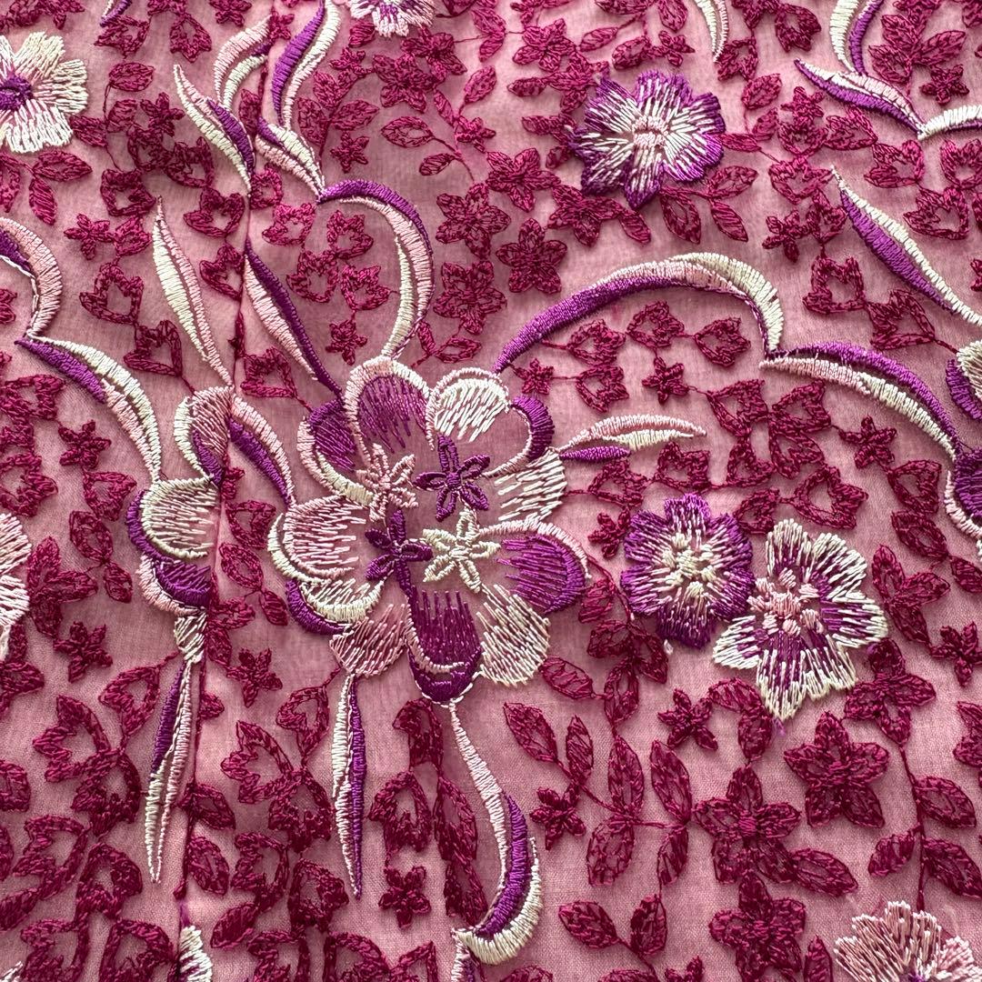 ウエストリボン　トッカ　花柄　総刺繍　ワンピース　Aライン　6 大きいサイズ