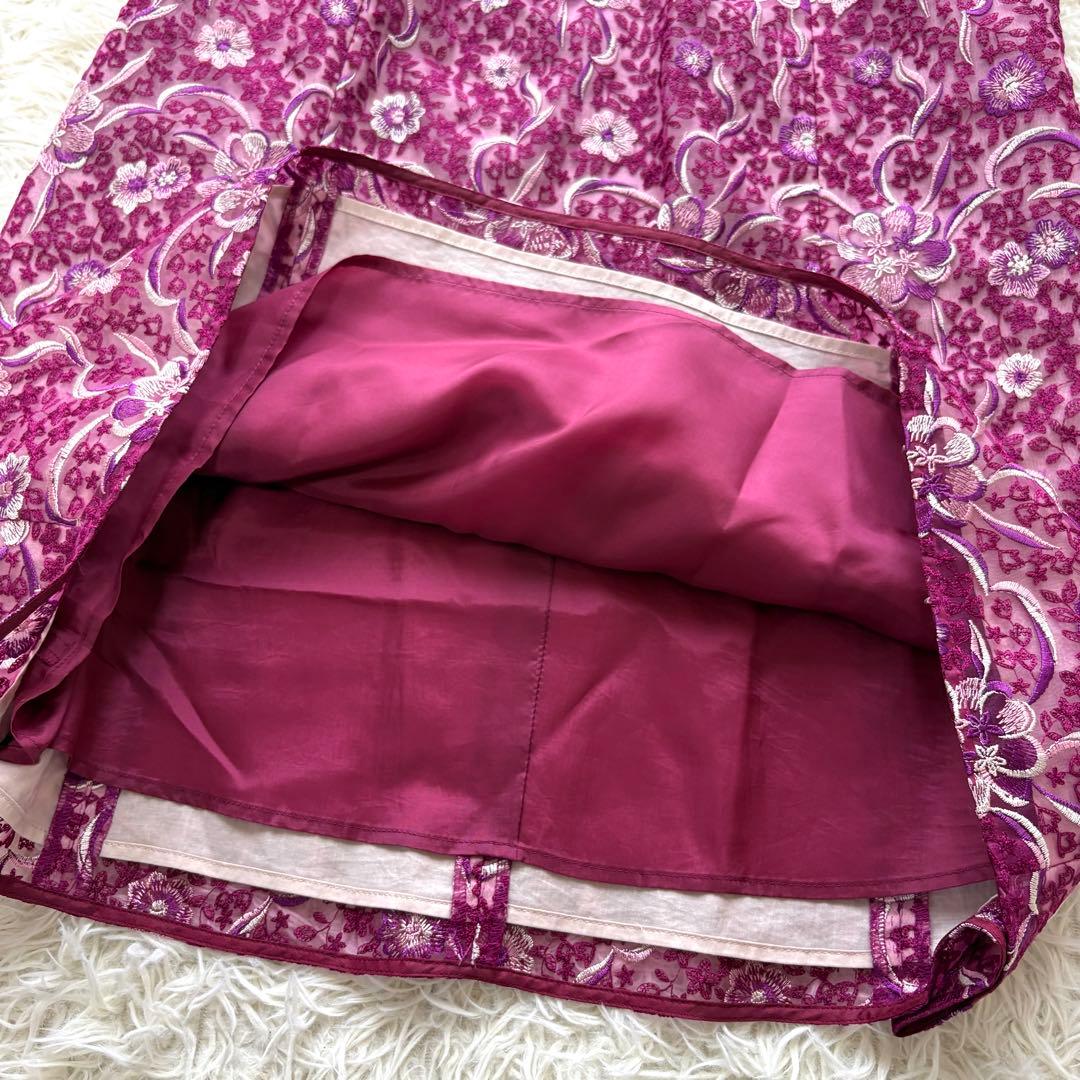 ウエストリボン　トッカ　花柄　総刺繍　ワンピース　Aライン　6 大きいサイズ
