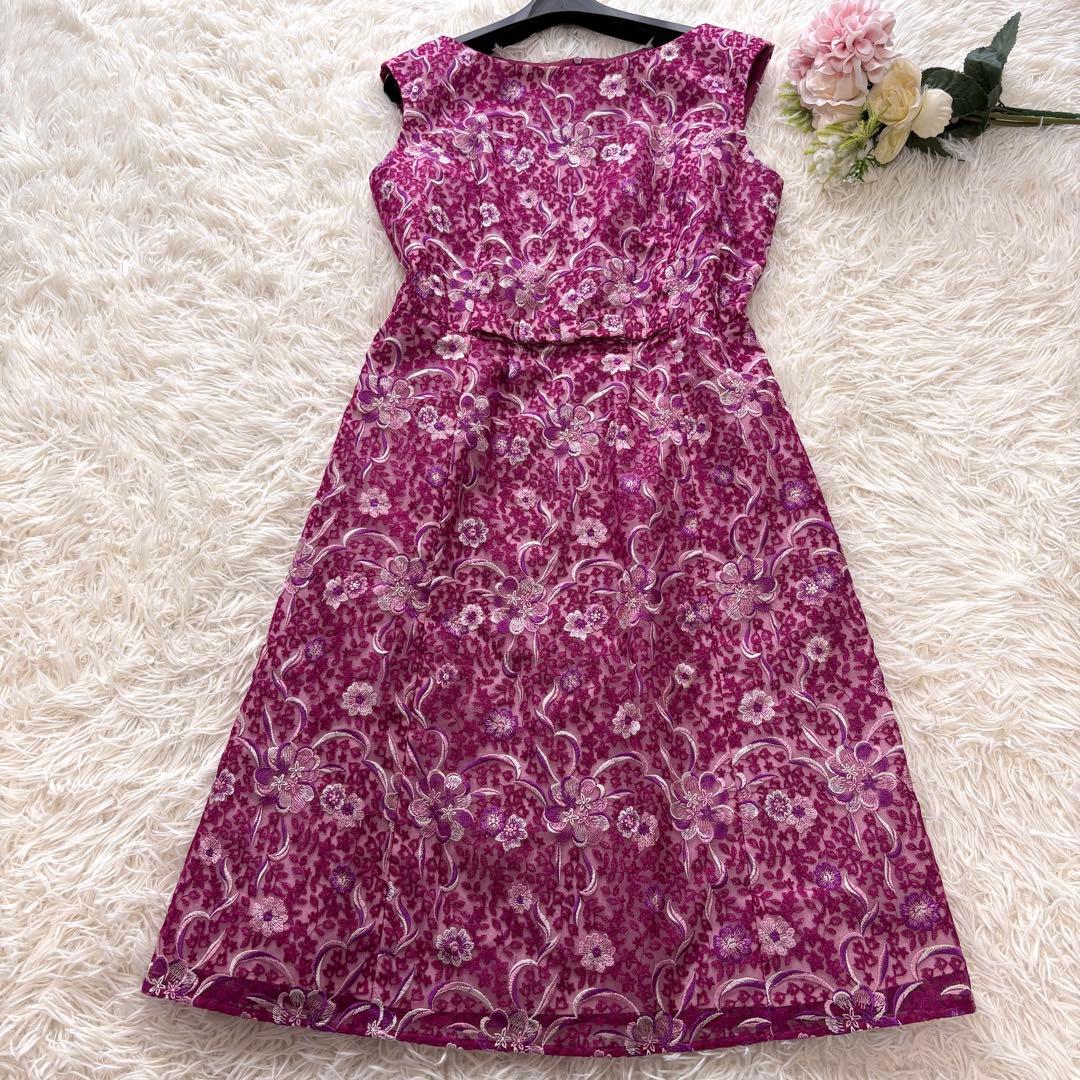 ウエストリボン　トッカ　花柄　総刺繍　ワンピース　Aライン　6 大きいサイズ