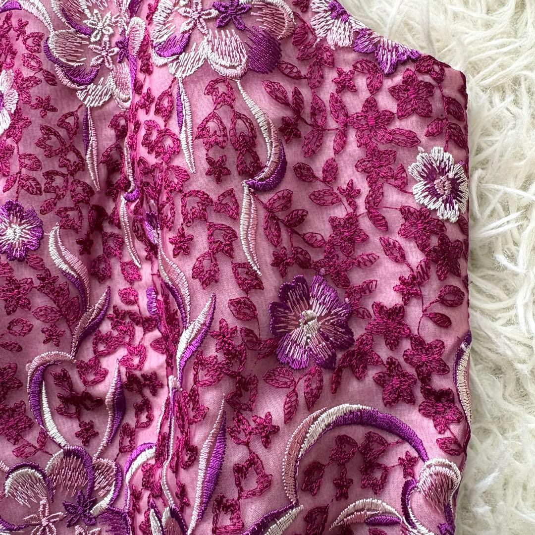 ウエストリボン　トッカ　花柄　総刺繍　ワンピース　Aライン　6 大きいサイズ