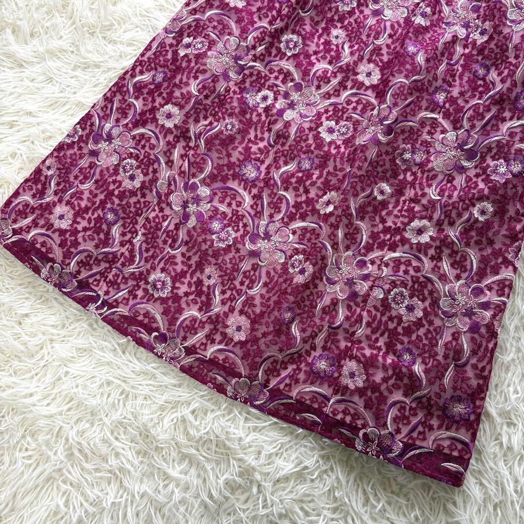 ウエストリボン　トッカ　花柄　総刺繍　ワンピース　Aライン　6 大きいサイズ