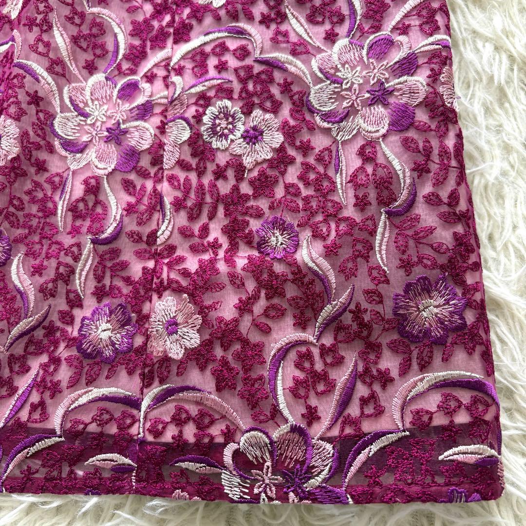 ウエストリボン　トッカ　花柄　総刺繍　ワンピース　Aライン　6 大きいサイズ