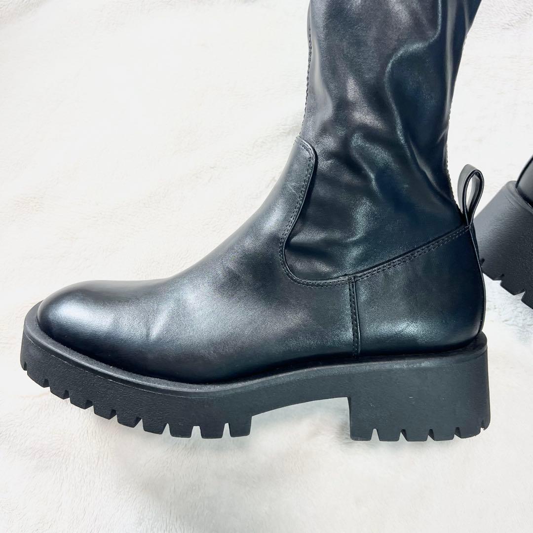 【美品】ZARA ロングブーツ ブラック 37 24cm レザー　ニーハイ　厚底