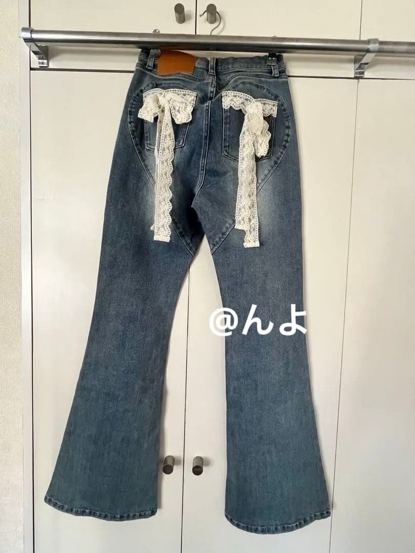 パンツ andmary Lacey ribbon heart hip denim M