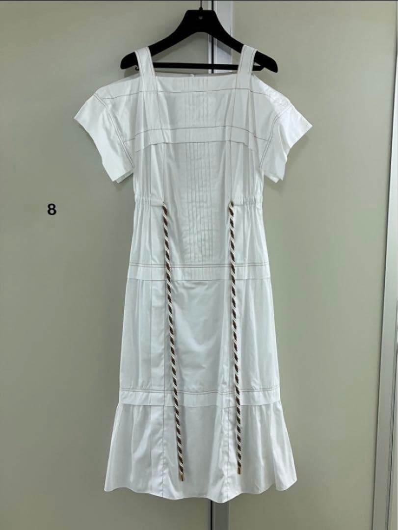 【PETER PILOTTO】白 タック プリーツ オープンショルダー ドレス