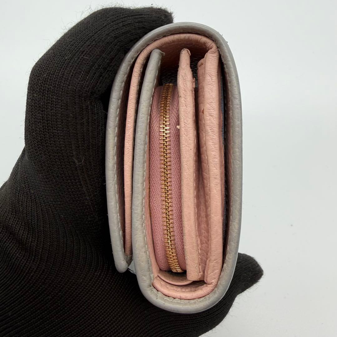 GUCCI グッチ　折り財布　マーモント　レザー　バイカラー　グレー × ピンク