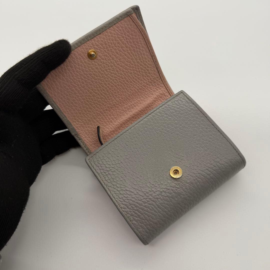 GUCCI グッチ　折り財布　マーモント　レザー　バイカラー　グレー × ピンク