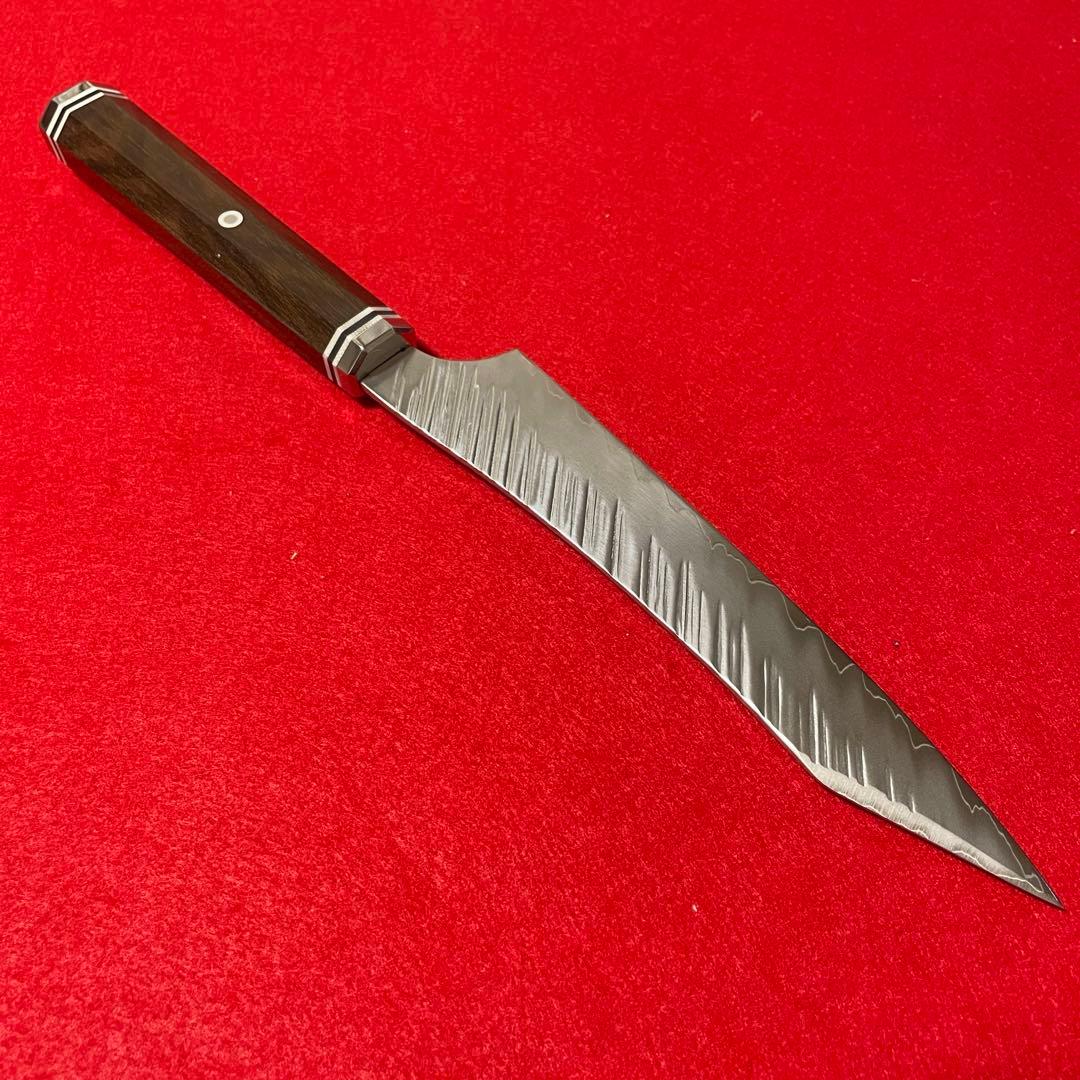鬼反り切付型 VG10 ダマスカス ペティナイフ 160mm 黒檀八角柄