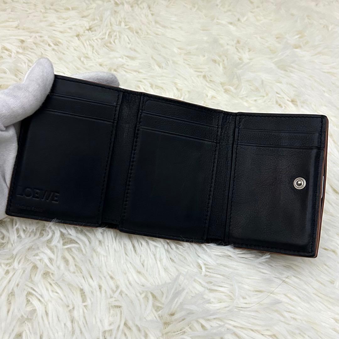 ［極美品］LOEWE アナグラム トライフォールド ウォレット 財布 ブラック