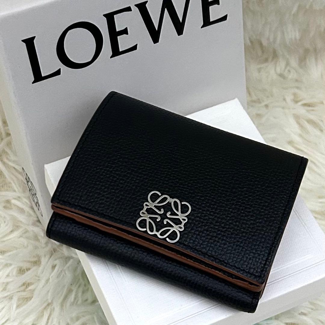 ［極美品］LOEWE アナグラム トライフォールド ウォレット 財布 ブラック