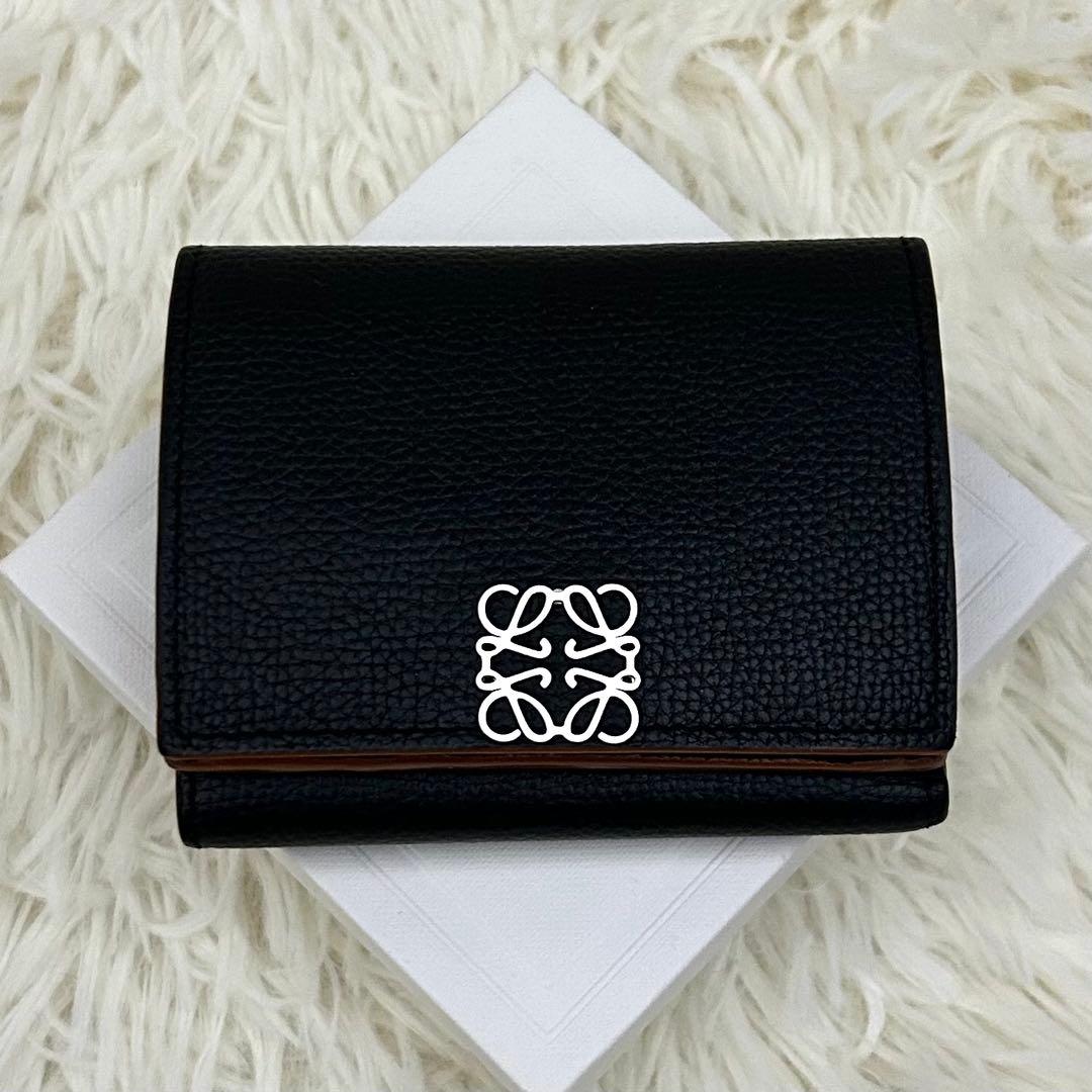［極美品］LOEWE アナグラム トライフォールド ウォレット 財布 ブラック