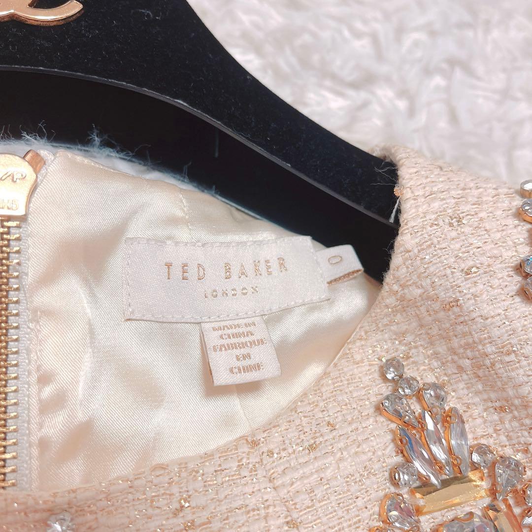 TEDBAKER ビジュー ワンピース 半袖 ラメ ツイード ゴールド ドレス