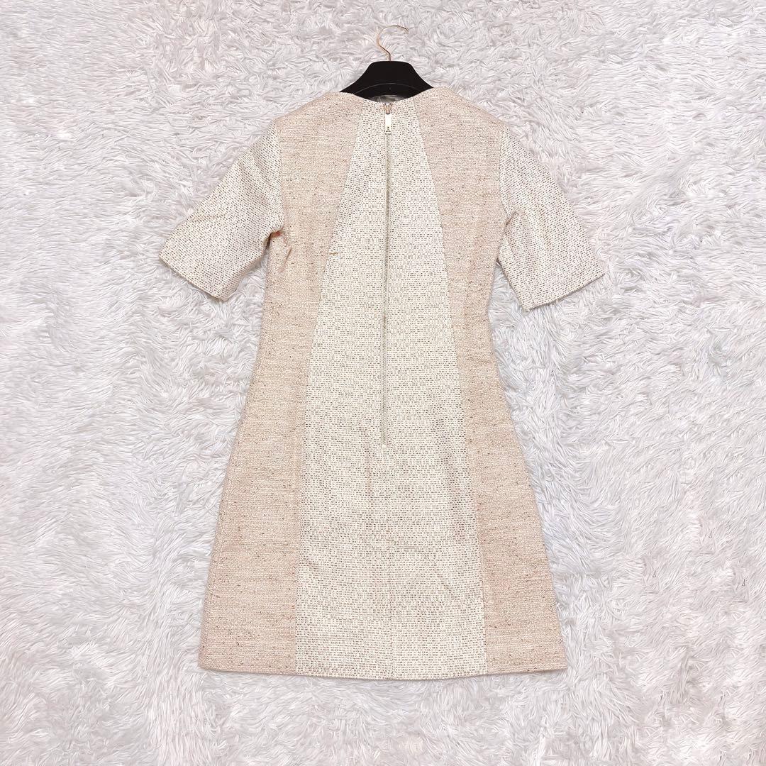 TEDBAKER ビジュー ワンピース 半袖 ラメ ツイード ゴールド ドレス