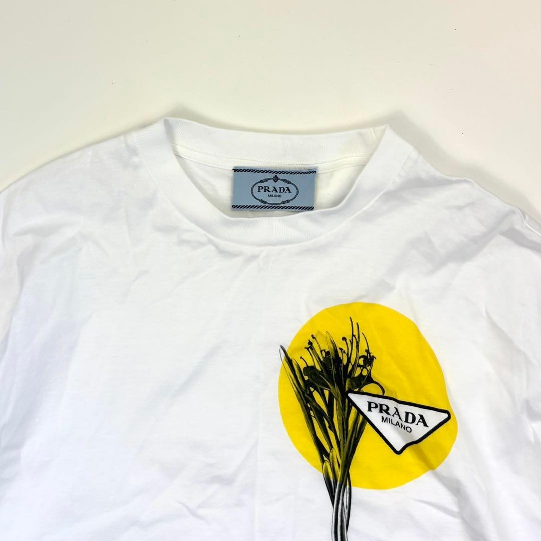 PRADA フラワー トライアングルロゴ Tシャツ 半袖 クロップド丈 M
