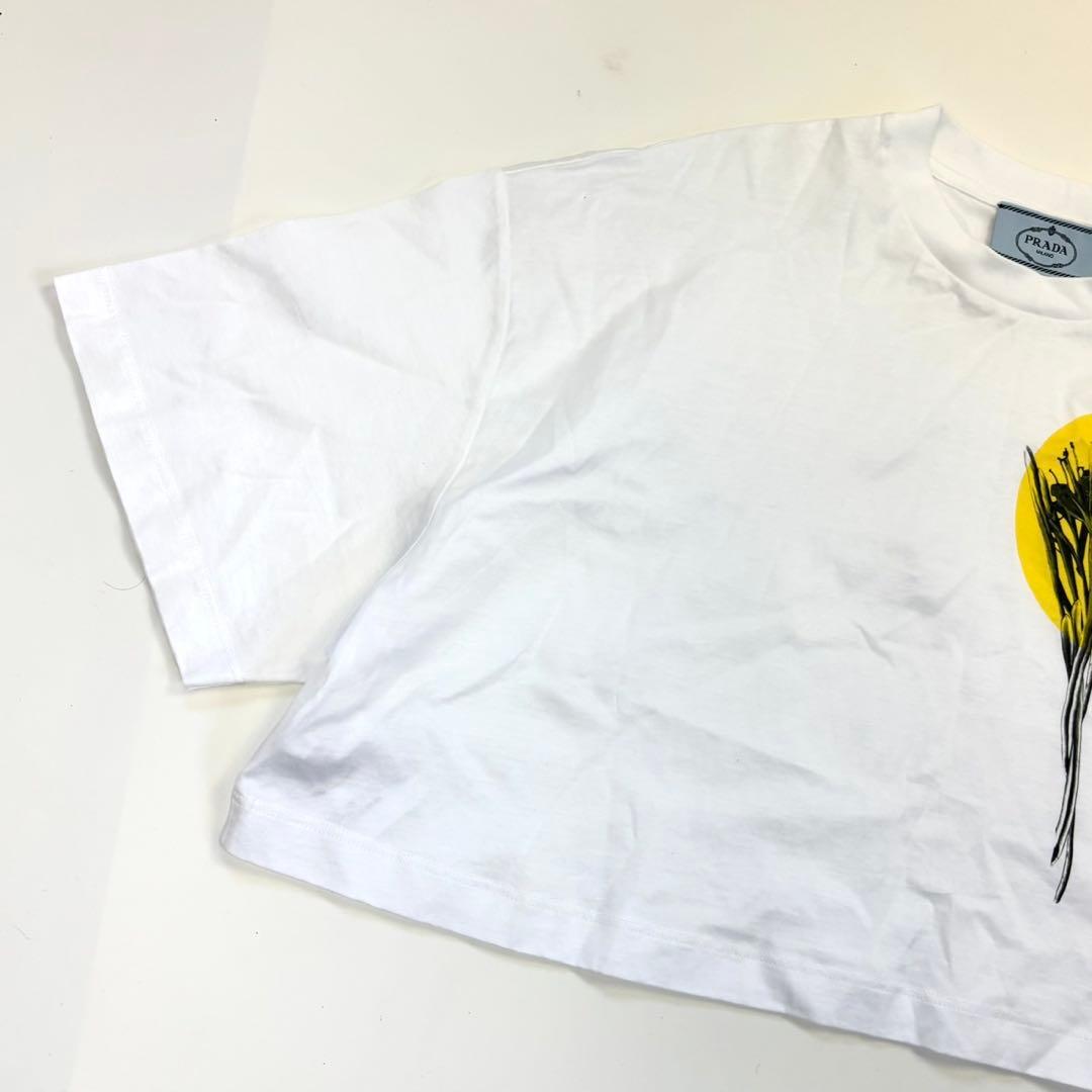 PRADA フラワー トライアングルロゴ Tシャツ 半袖 クロップド丈 M