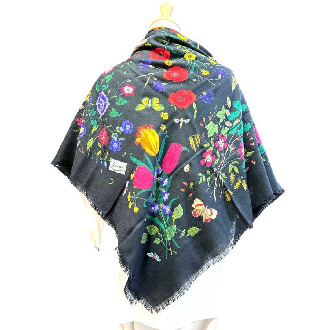 GUCCI グッチ フローラ 大判ストール ウールブラック 極美品 イタリア製