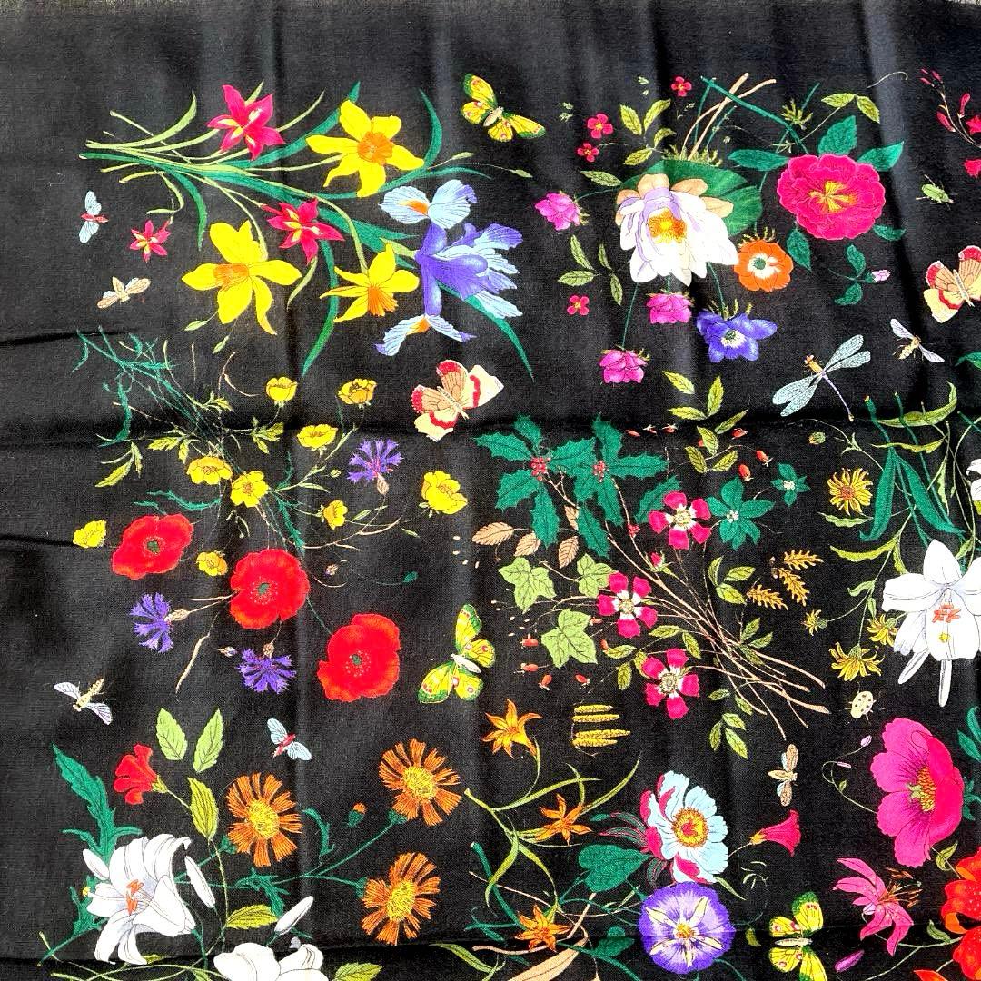 GUCCI グッチ フローラ 大判ストール ウールブラック 極美品 イタリア製