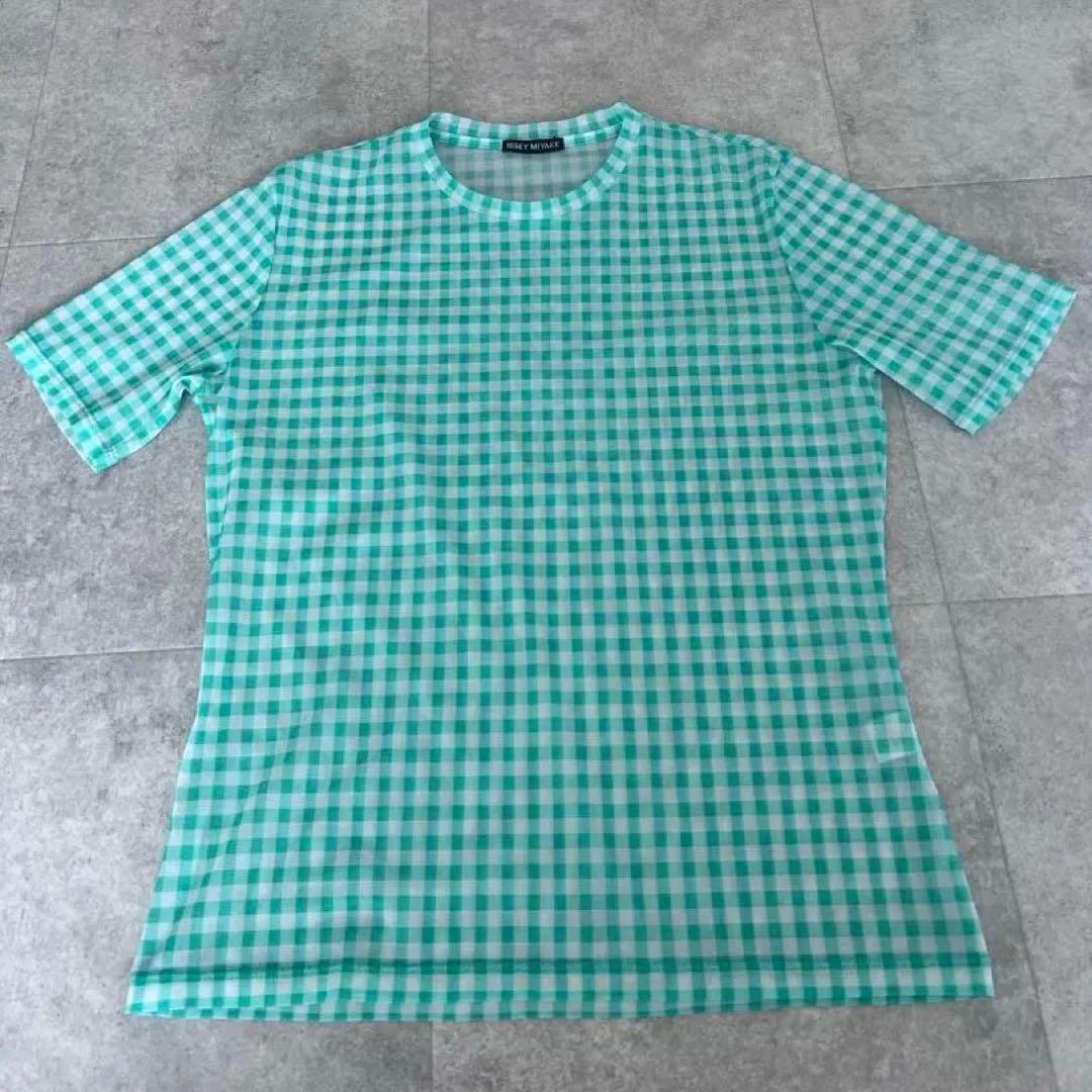 ISSEY MIYAKE ミントグリーン チェック Tシャツ