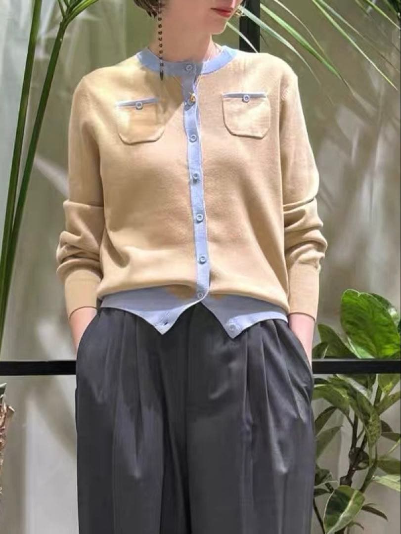 未使用品、CABaN コットンカシミヤ クルーネックカーディガン 42番フリー