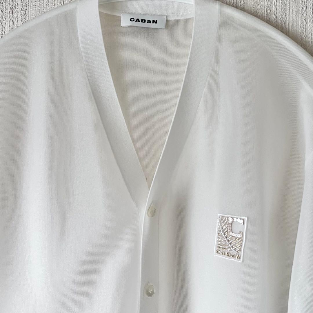 【CABaN】 シアーナイロン Vネックカーディガン ホワイト 白