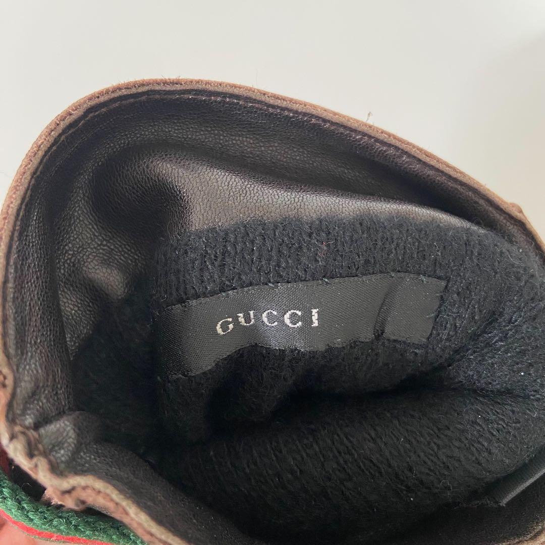 美品 GUCCI グッチ 牛皮 本革 レザーグローブ 手袋 シェリーライン