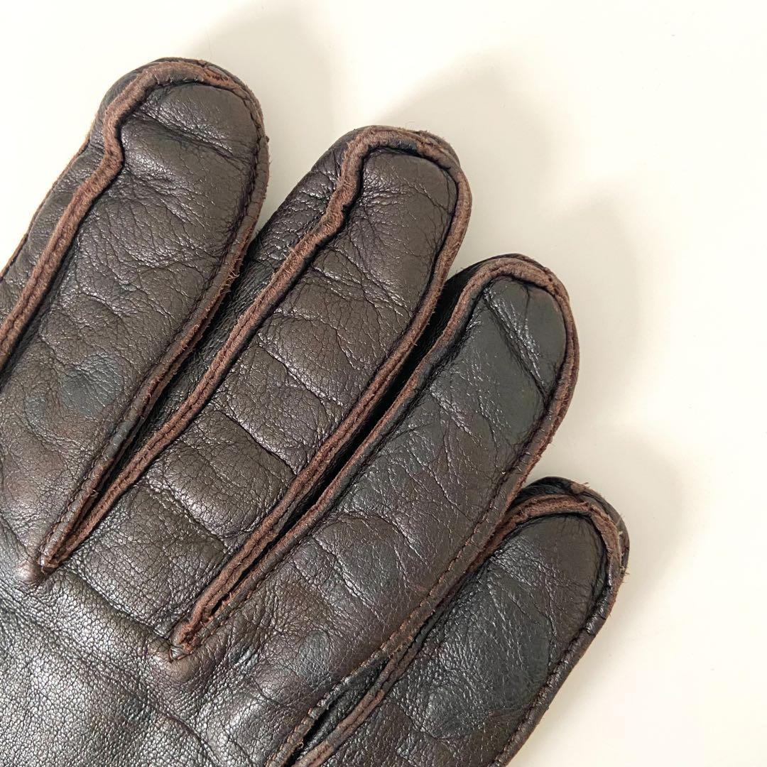 美品 GUCCI グッチ 牛皮 本革 レザーグローブ 手袋 シェリーライン