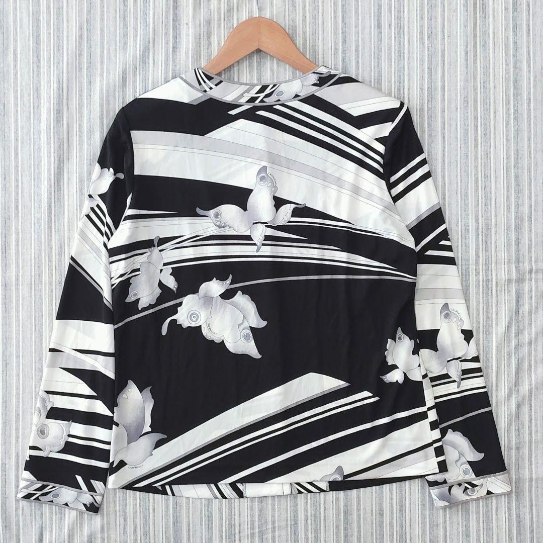 ★美品★LEONARD/レオナール＊トリム 花柄 カンカン カーディガン LL