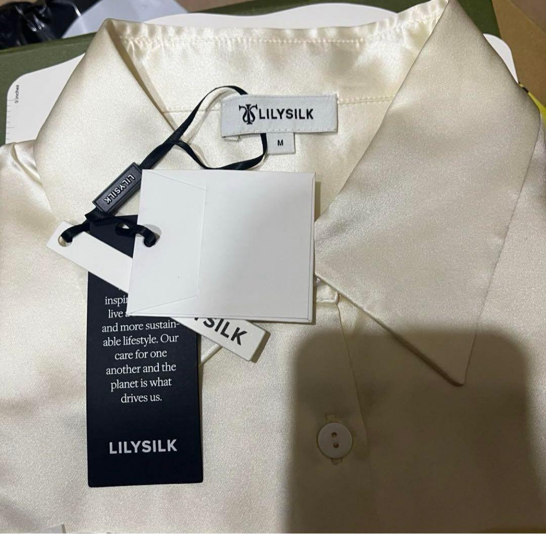 LILYSILKリラックスフィット22匁長袖シルク100%シャツ　ホワイト　白