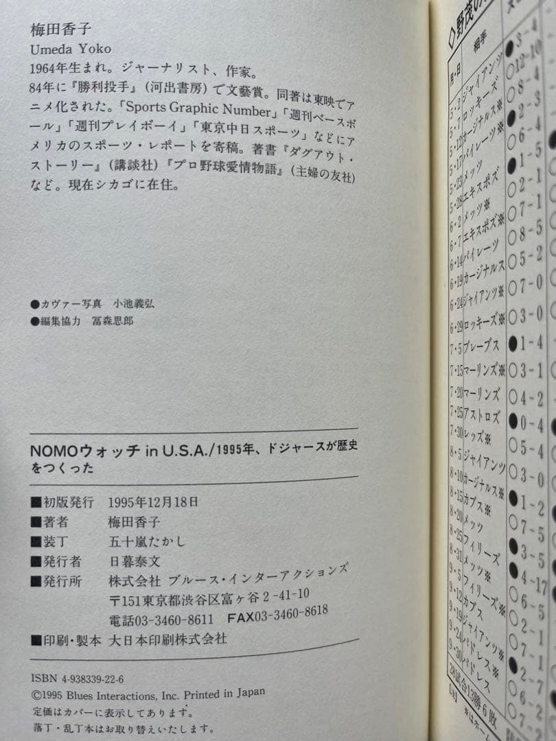 梅田香子 NOMOウォッチin USA 1995 ロサンゼルスドジャース野茂英雄