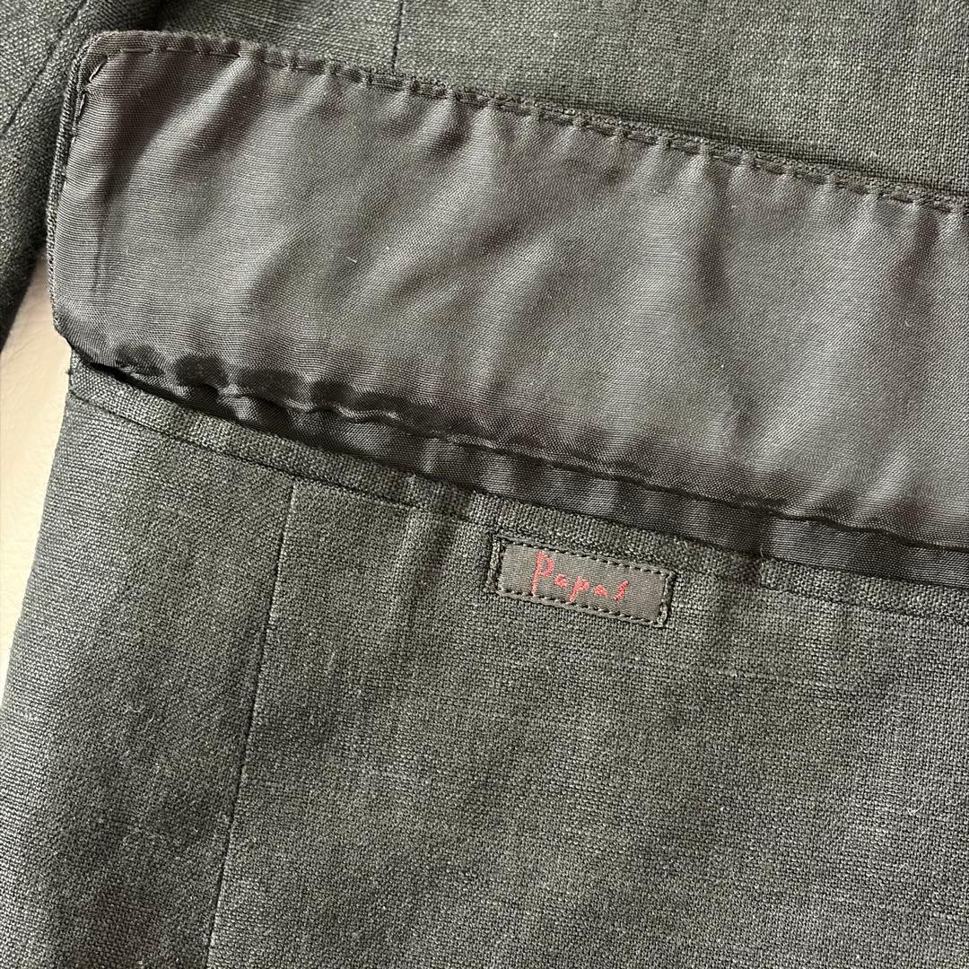 未使用級　パパス　テーラードジャケット　リネン100% ロゴ刺繍　ネイビー