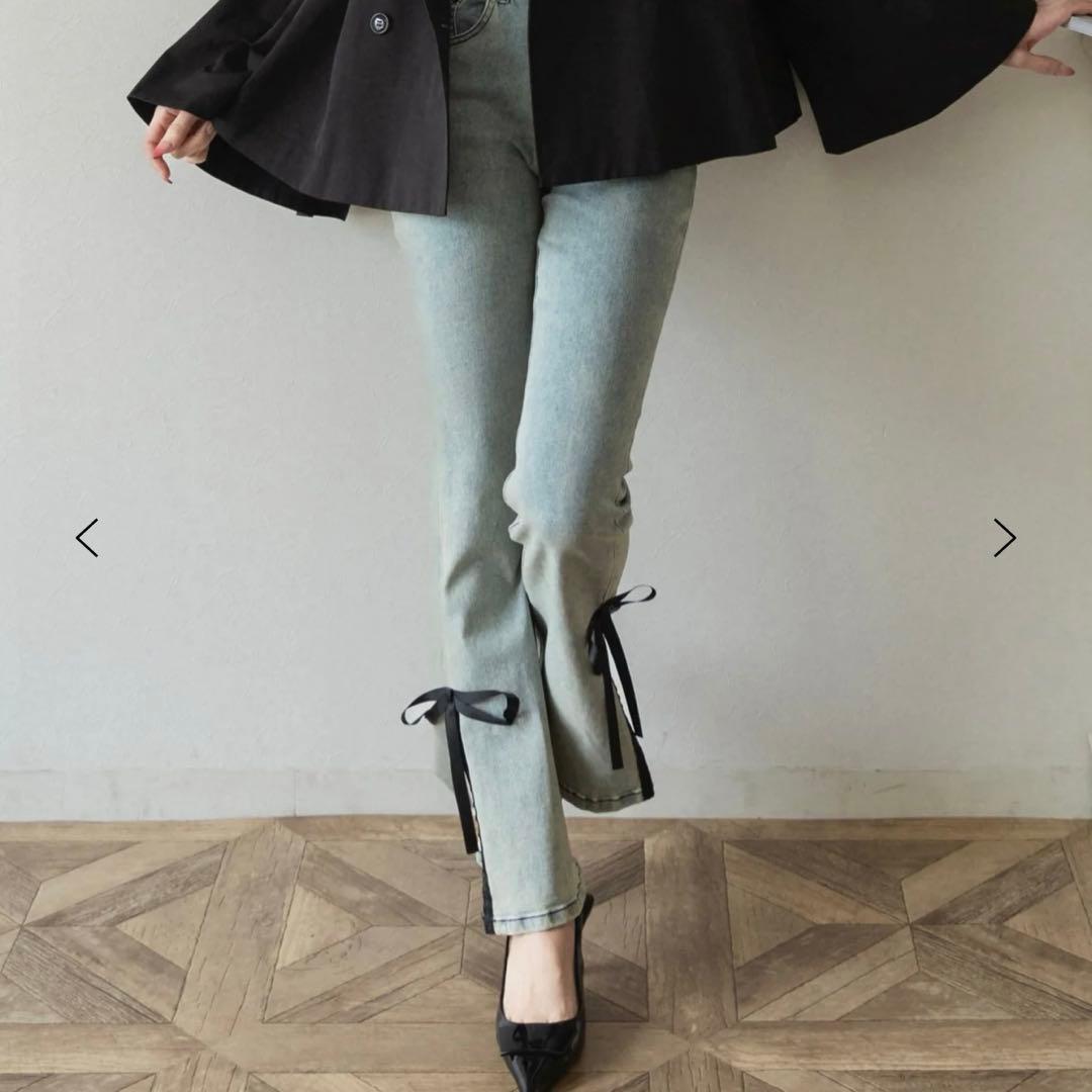 【新品】RANCLIC side slit denim ribbon pants
