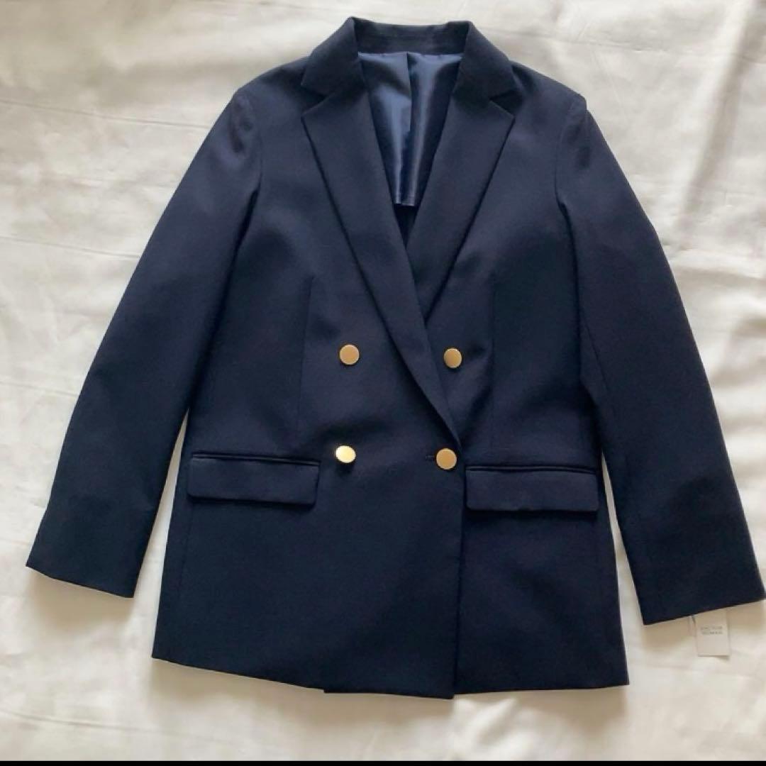 新品 洋服の青山 アンカーウーマン ロング丈 ダブルジャケット S ネイビー 紺