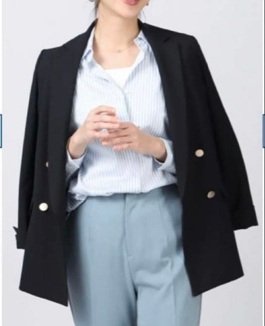 新品 洋服の青山 アンカーウーマン ロング丈 ダブルジャケット S ネイビー 紺