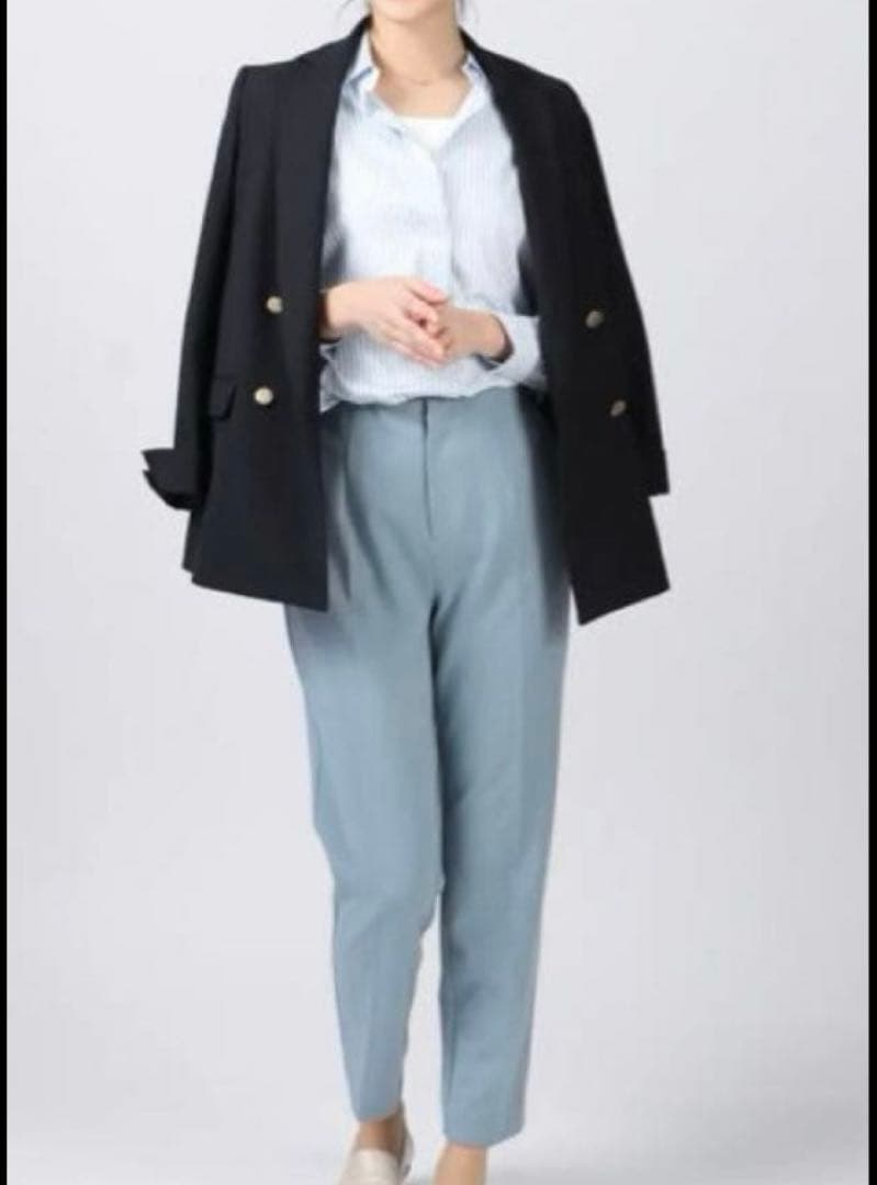 新品 洋服の青山 アンカーウーマン ロング丈 ダブルジャケット S ネイビー 紺