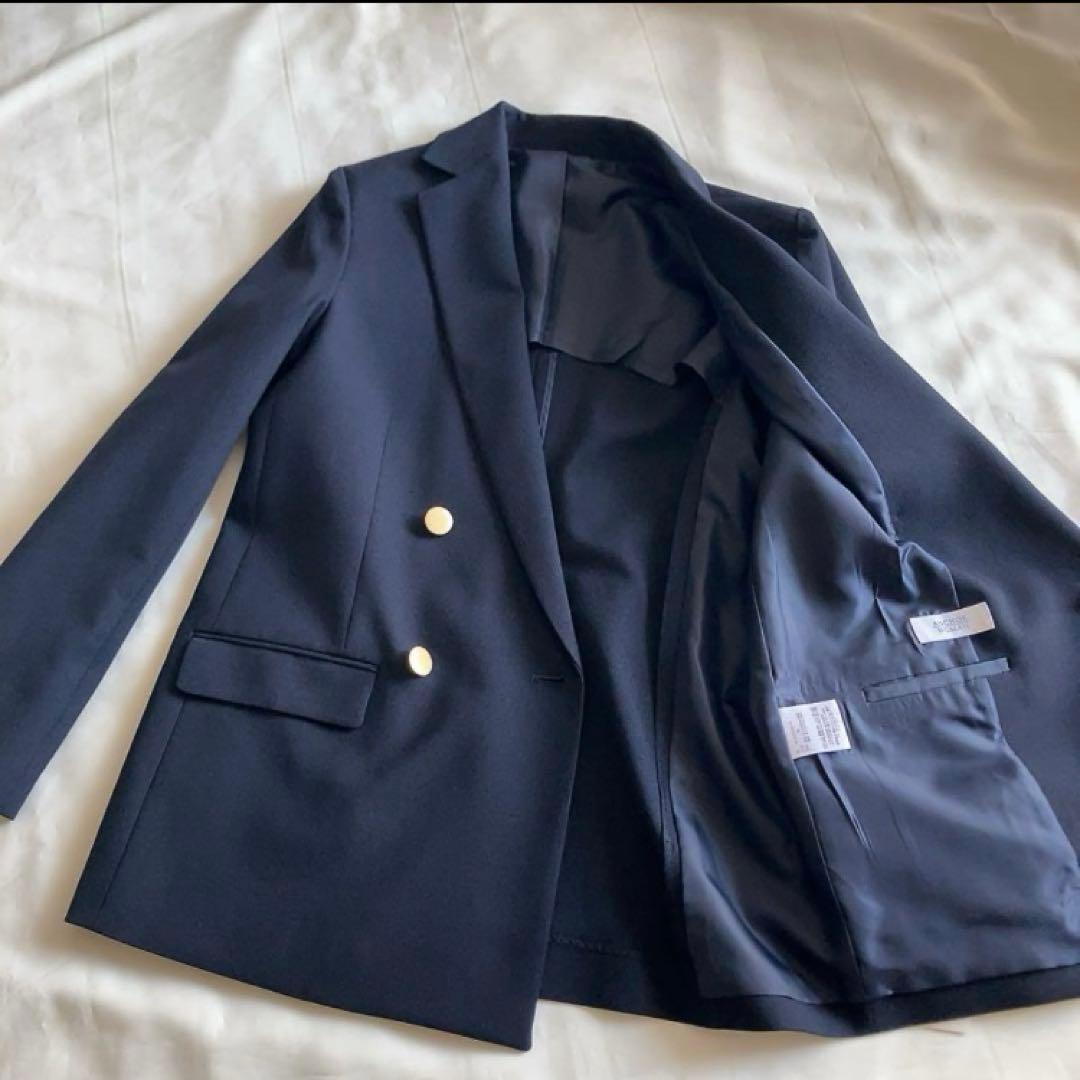 新品 洋服の青山 アンカーウーマン ロング丈 ダブルジャケット S ネイビー 紺