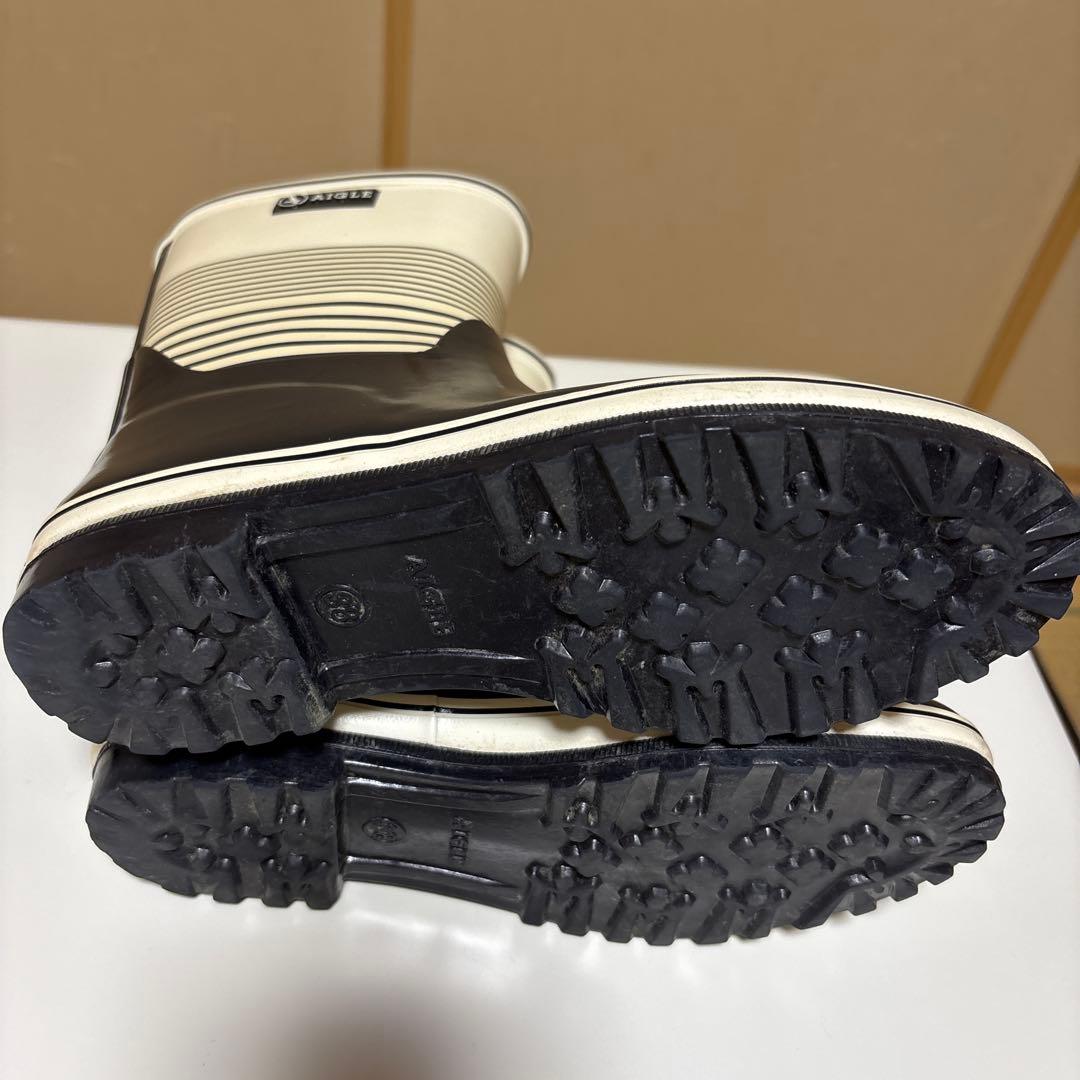 値下中 パリ購入 AIGLE エーグル 希少 ストライプ長靴 白黒 男女