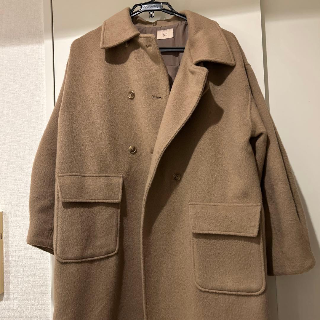 【美品】moi tytto フラップポケットスタンドカラーロングコート ベージュ