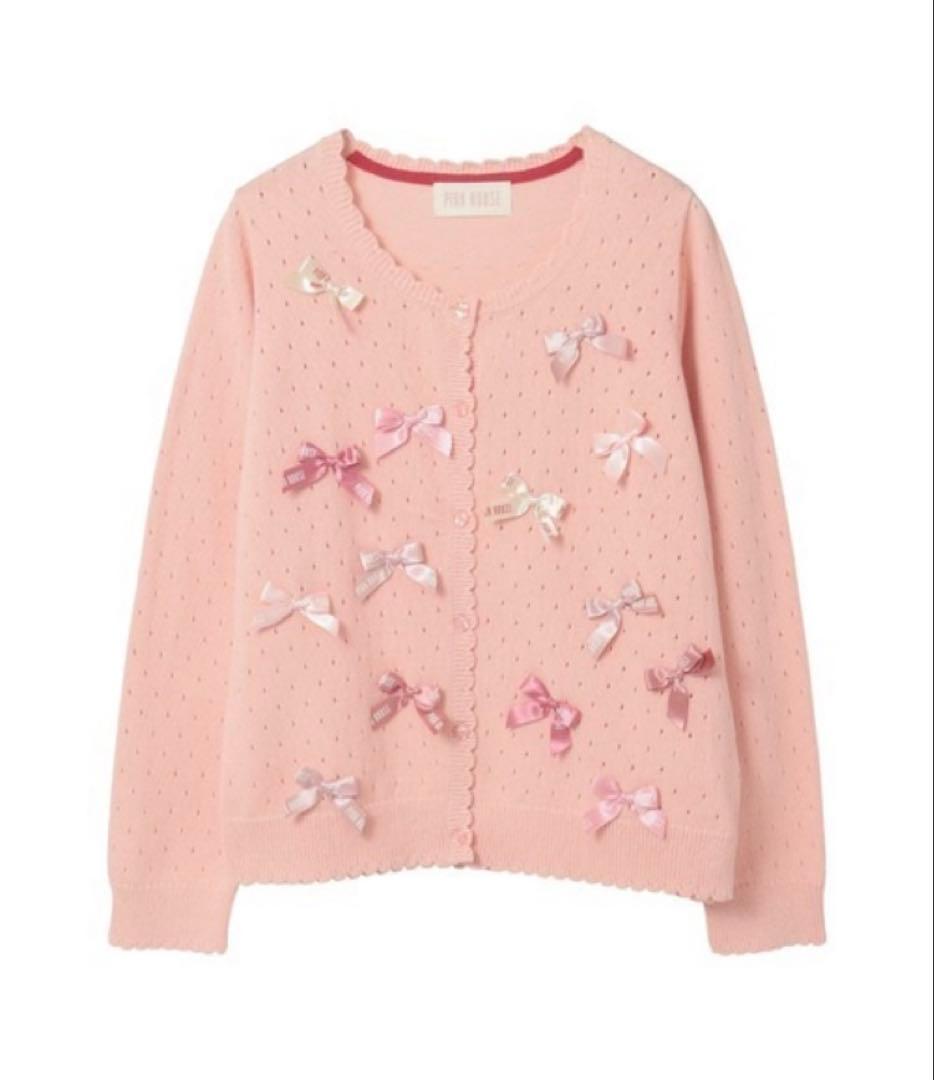 PINK HOUSE カラフルリボンいっぱいニットカーディガン　ピンク