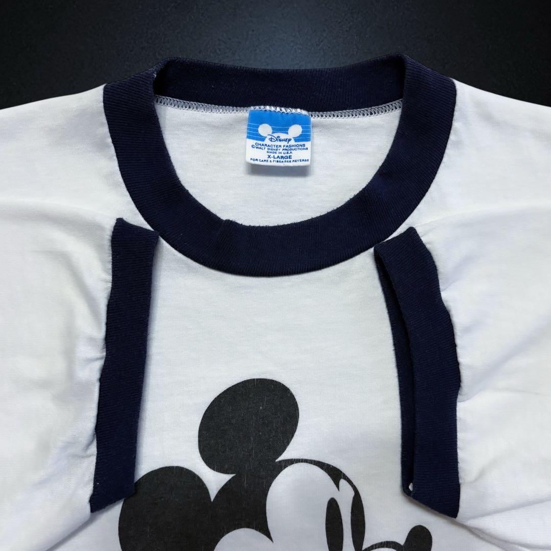 美品 80s Disney 白足 ミッキー XL USA製 ビンテージリンガーT