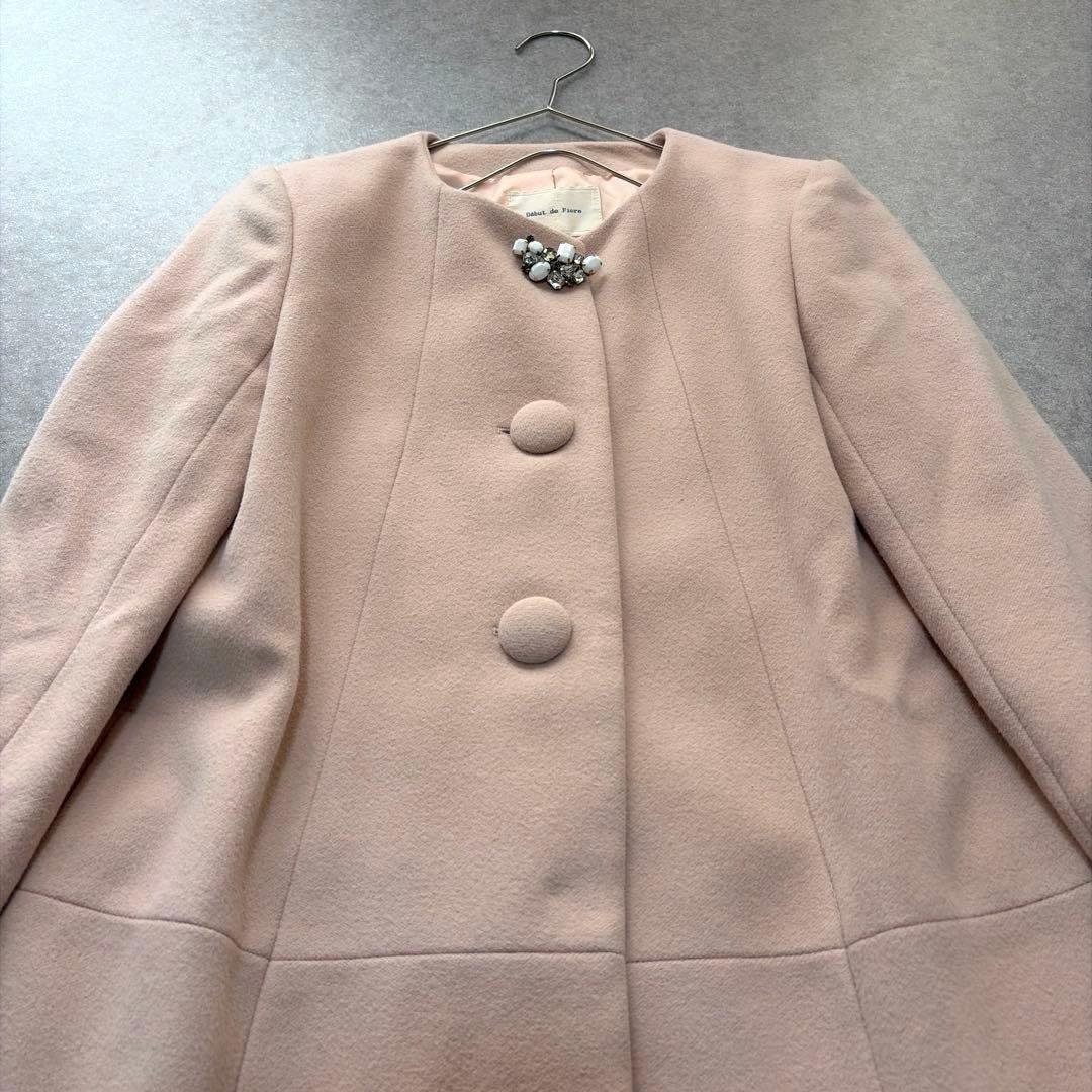デビュードフィオレ♡さえこさんコート ノーカラーコクーンコート ビジュー付き